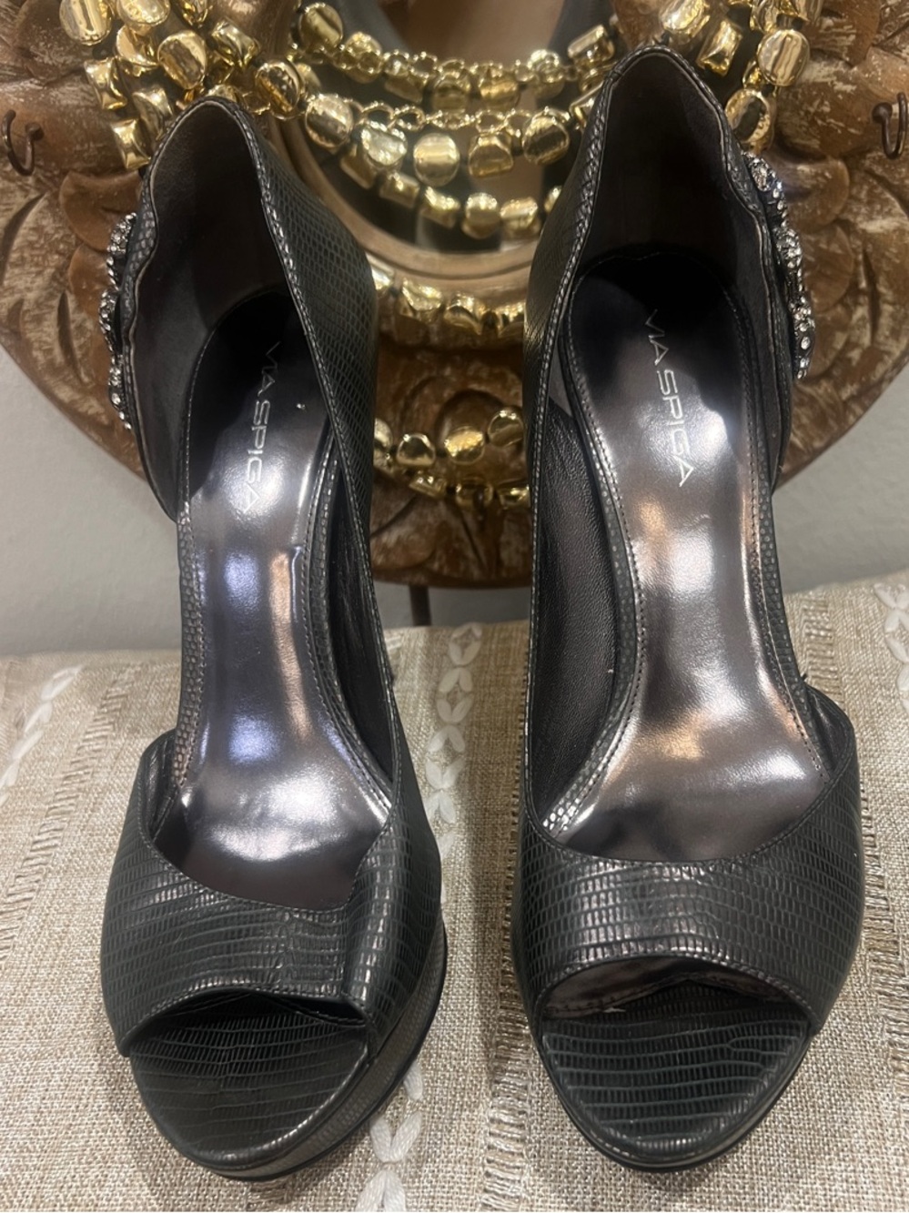 Via Spiga 25th Anniversary Collection Peep-Toe Platform Pumps.